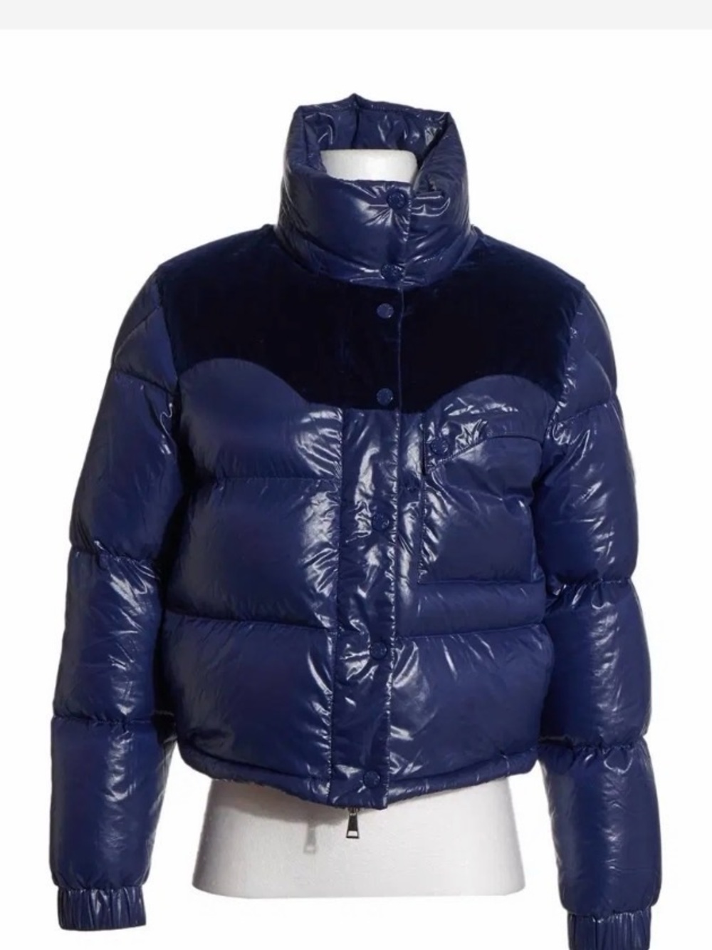 Moncler Navy Glossy Puffer Jacket with High Collar